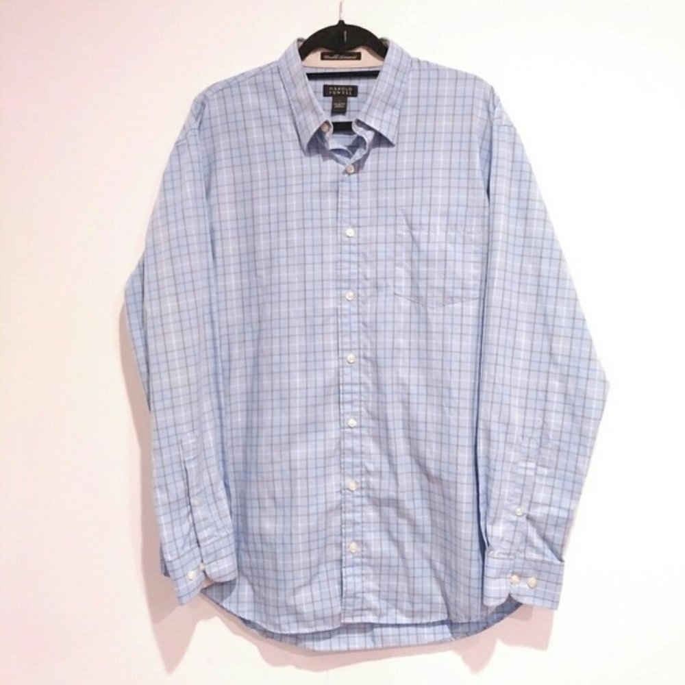 Harold powell mens shirt blue brown plaid large